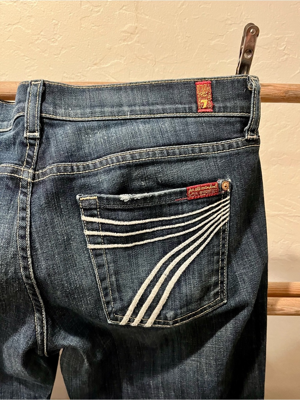 7 For All Mankind Dojo Trouser Dark Blue Bootcut Jeans - Picture 2 of 11